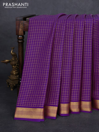 Purple Pure Mysore Silk - Checks