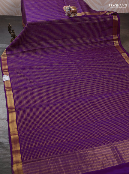 Purple Pure Mysore Silk - Checks