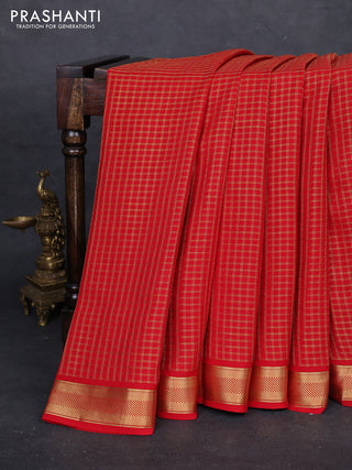 Red Pure Mysore Silk - Checks