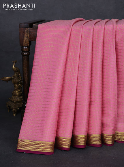 Pastel Pink & Wine Pure Mysore Silk - Checks