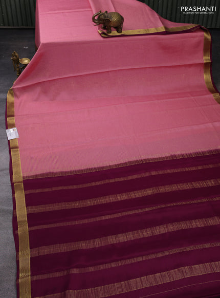 Pastel Pink & Wine Pure Mysore Silk - Checks