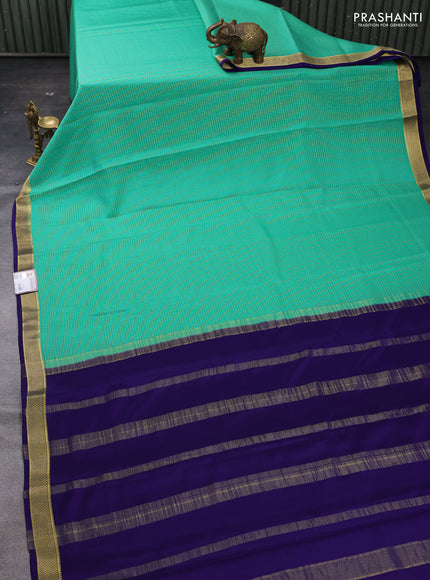 Teal Green & Violet Pure Mysore Silk - Checks