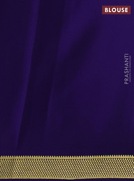 Teal Green & Violet Pure Mysore Silk - Checks