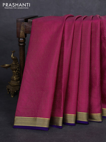 Pink & Violet Pure Mysore Silk - Checks