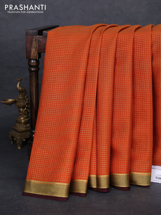 Rust & Coffee Brown Pure Mysore Silk - Checks