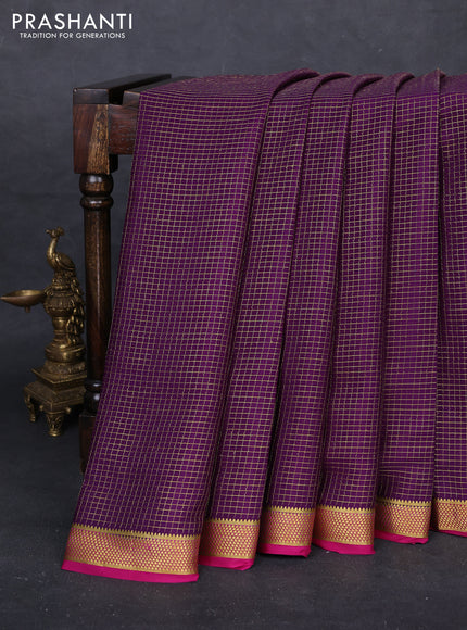 Purple & Pink Pure Mysore Silk - Checks