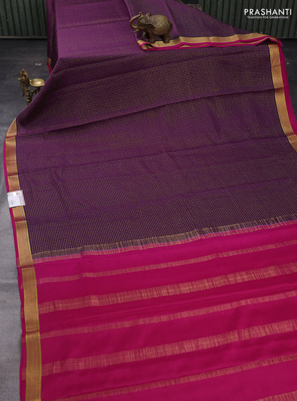 Purple & Pink Pure Mysore Silk - Checks