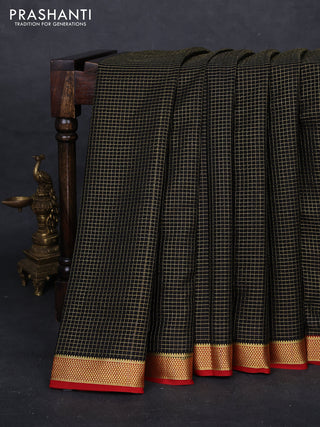 Black & Red Pure Mysore Silk - Checks