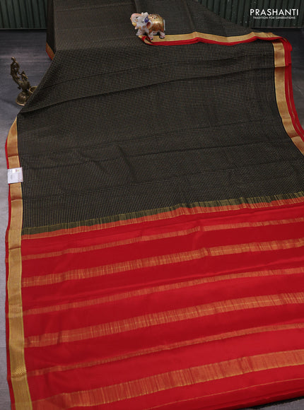 Black & Red Pure Mysore Silk - Checks