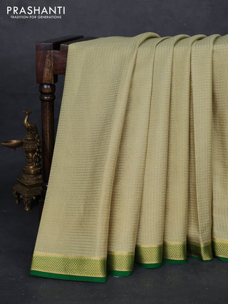 Pista Green & Green Pure Mysore Silk - Checks