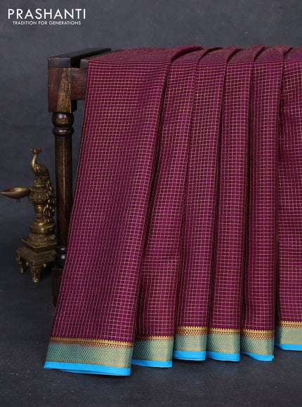 Wine & Cs Blue Pure Mysore Silk - Checks