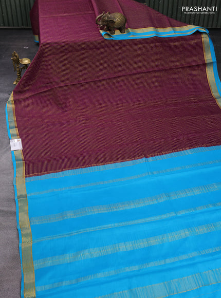 Wine & Cs Blue Pure Mysore Silk - Checks
