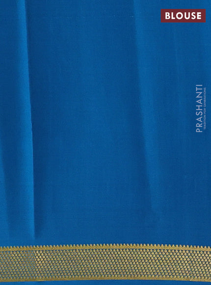 Lime Yellow & Peacock Blue Pure Mysore Silk - Checks
