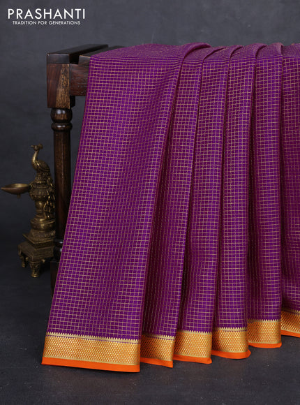 Magenta Pink & Orange Pure Mysore Silk Saree
