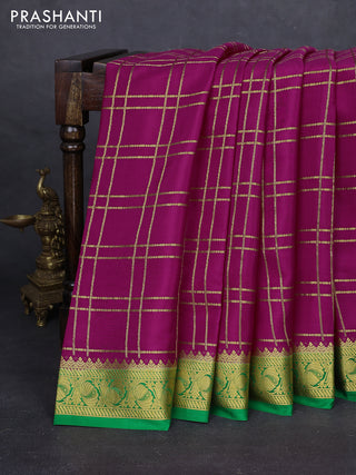 Pink & Green Pure Mysore Silk - Checks