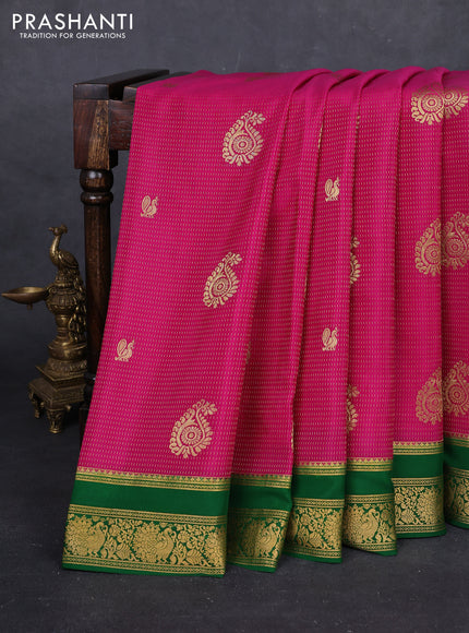 Pink & Green Pure Mysore Silk - Buttas
