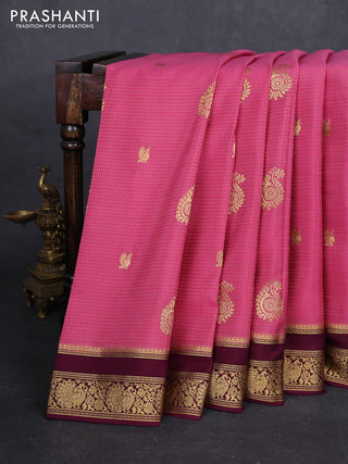 Pink & Wine Pure Mysore Silk - Buttas