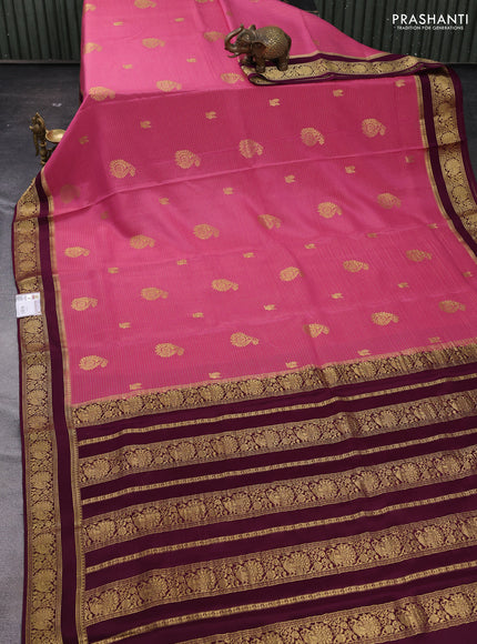 Pink & Wine Pure Mysore Silk - Buttas