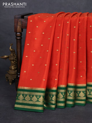 Orange & Green Pure Mysore Silk - Buttas