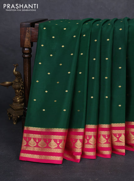 Green & Pink Pure Mysore Silk - Buttas