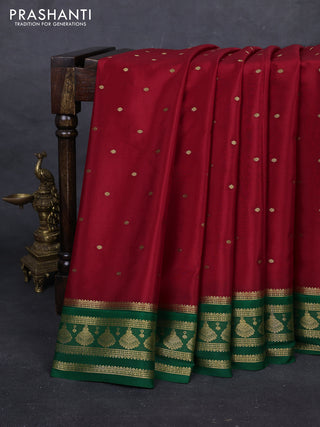Red & Green Pure Mysore Silk - Buttas