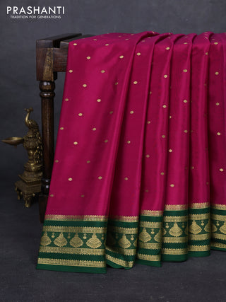 Magenta Pink & Green Pure Mysore Silk - Buttas