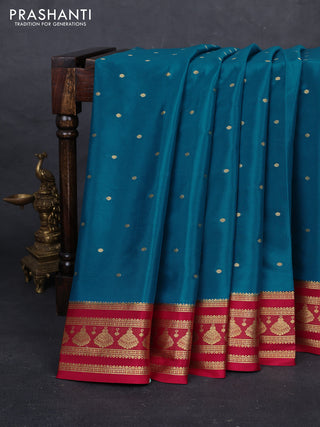 Peacock Blue & Pink Pure Mysore Silk - Buttas