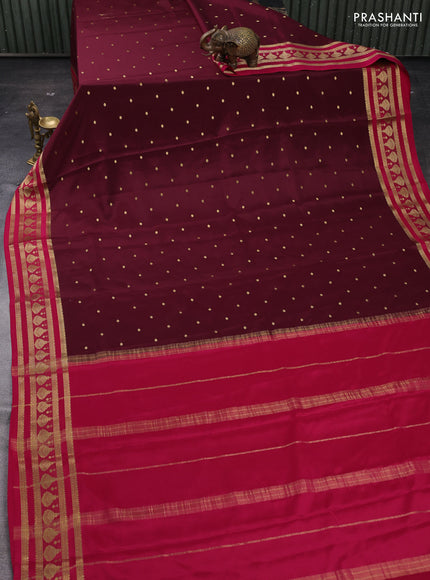 Wine & Magenta Pink Pure Mysore Silk - Buttas