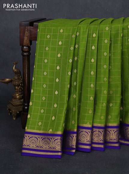 Green & Blue Pure Mysore Silk - Checks