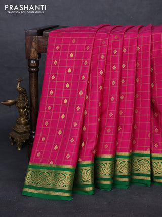 Pink & Green Pure Mysore Silk - Checks