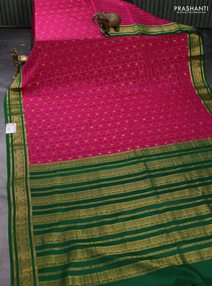 Pink & Green Pure Mysore Silk - Checks