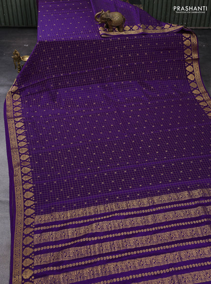 Purple Pure Mysore Silk - Checks