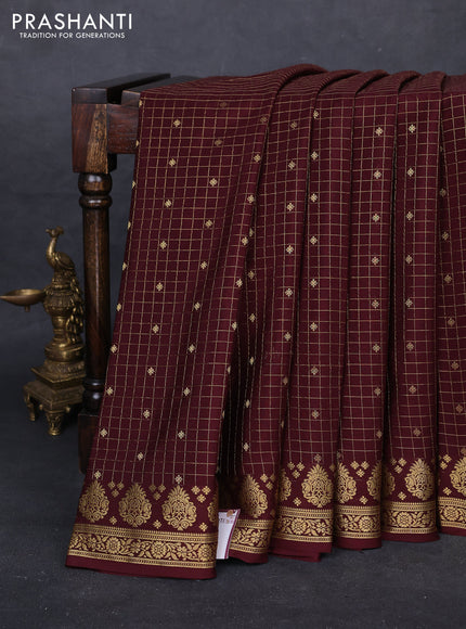 Coffee Brown Pure Mysore Silk - Checks