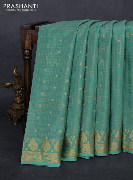 Pastel Green Pure Mysore Silk - Checks