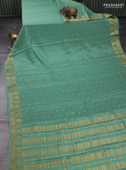 Pastel Green Pure Mysore Silk - Checks