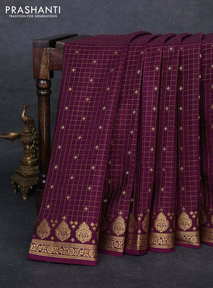 Wine Pure Mysore Silk - Checks