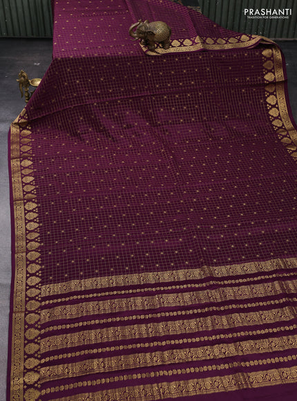 Wine Pure Mysore Silk - Checks