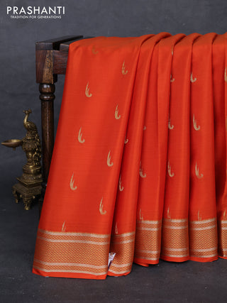 Rust Pure Mysore Silk - Muniya Buttas