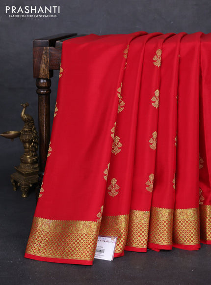 Red Pure Mysore Silk - Buttas