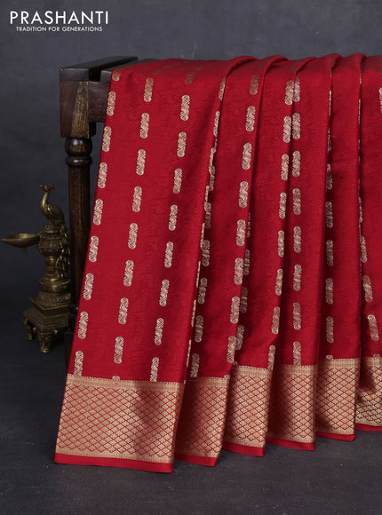 Red Pure Mysore Silk - Self Emboss