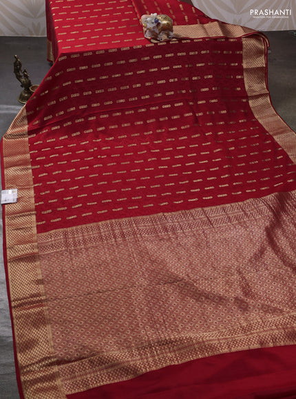 Red Pure Mysore Silk - Self Emboss