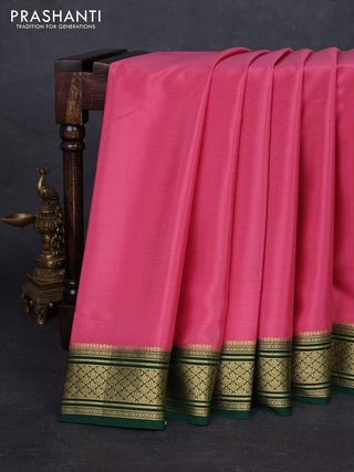 Peach Pink & Green Pure Mysore Silk Saree