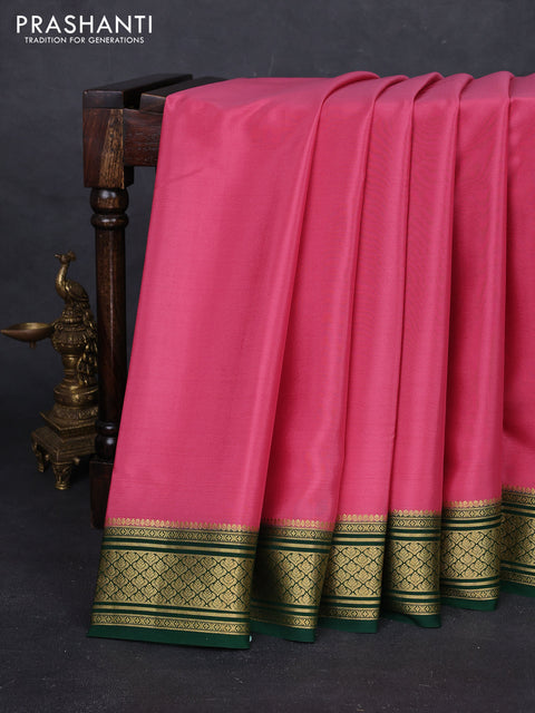 Peach Pink & Green Pure Mysore Silk Saree