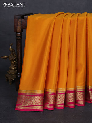 Mustard Yellow & Pink Pure Mysore Silk Saree
