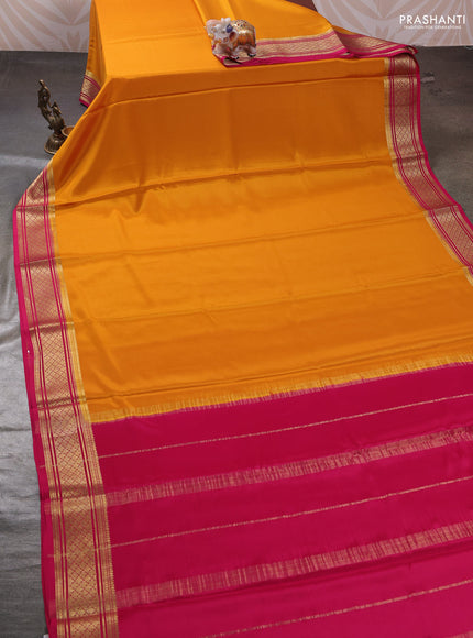Mustard Yellow & Pink Pure Mysore Silk Saree