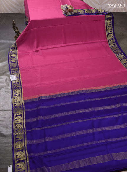 Pink & Blue Pure Mysore Silk - Buttas