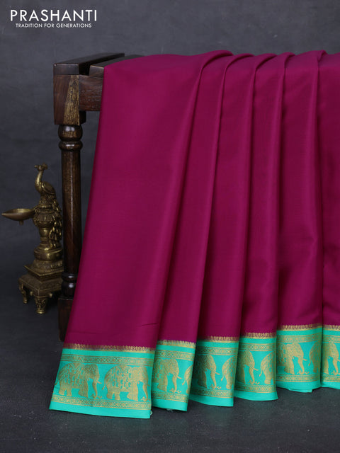 Magenta Pink & Teal Green Pure Mysore Silk Saree