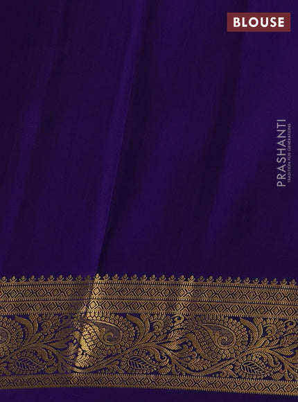 Peach Pink & Blue Pure Mysore Silk - Checks