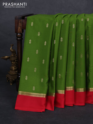 Lime Green & Red Pure Mysore Silk - Buttas