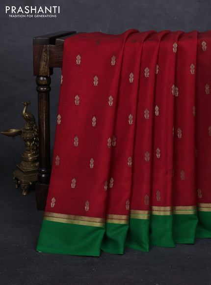 Red & Green Pure Mysore Silk - Buttas